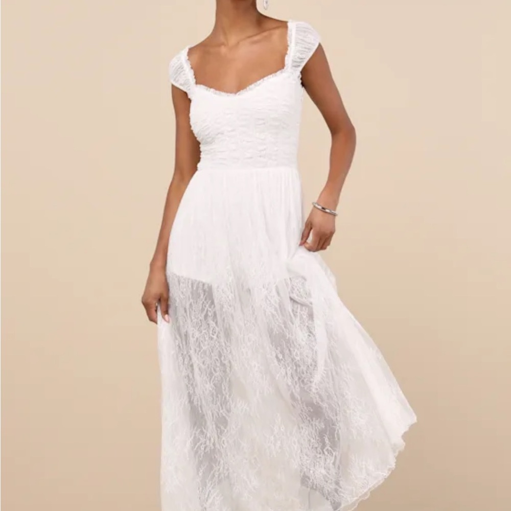 Lulu's White Lace Midi Dress